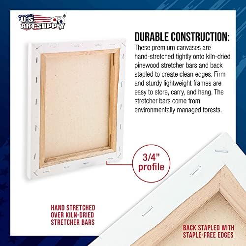 U.S. Art Supply 18"x18" Stretched Canvas for Painting, 3/4" Profile, 6-Pack