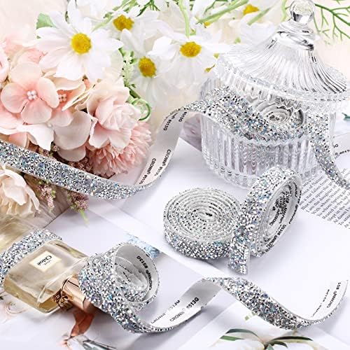 Xinnun 5 Rolls Rhinestone Ribbon,AB Color,0.59 Inch,Basic Style