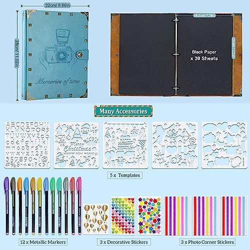 ZEEYUAN Leather Scrapbook Album 60 Pages Love Memory Photo Book Album 8.5x11 inch, Scrapbooking Supplies Kits for Couples Anniversary Vintage Travelling Scrapbook Family Scrap Book