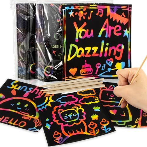 MAQIHAN 200 Rainbow Scratch Paper Art - Mini Scratch Art Paper Note for DIY