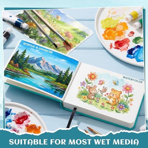 40 Sheets Watercolor Journal, 4x6 in, 140 Lb Cold Press Paper, Blue