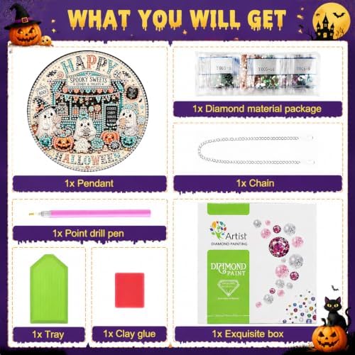 Halloween Diamond Art Hanging Kit for Adult, Diamond Art Painting 8x8inch