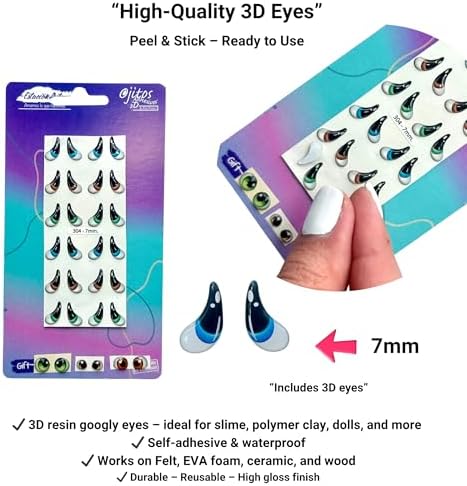3D Resin Doll Eyes – 7mm Self-Adhesive Craft Eyes (24 pcs / 12 Pairs) – Realistic Cabochon Eyes for Amigurumi, Dolls, Polymer Clay, Cold Porcelain, Felt & DIY Crafts (Green, Blue and Brown)