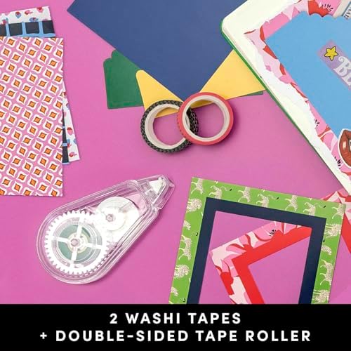 PAPERAGE Junk Journal & Scrapbook Kit, Hardcover Blank Journal Notebook, 20 Patterned Papers, 8 Sticker Sheets, 20 Die-Cut Shapes, 2 Washi Tapes & Tape Roller, Creative Journaling Supplies - Navy