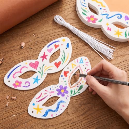Prasacco 20 Pack White Paper Eye Masks Blank Plain Masquerade Mask
