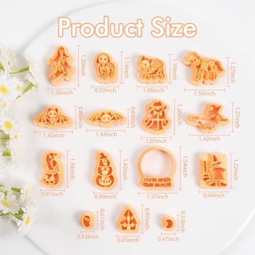 Puocaon Halloween Polymer Clay Cutters - 15 Pcs Witch Little Boo Skull Cutters for Polymer Clay Jewelry Pumpkin Mushroom Earrings Making Kit for Polymeric Jewelry Design