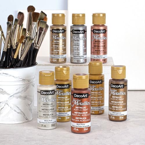 DecoArt Americana Dazzling Metallics Acrylic Paint Set – Popular Colors, 24 Bottles (2 fl oz) – Craft Metallic Paints for Canvas, Wood & DIY Projects