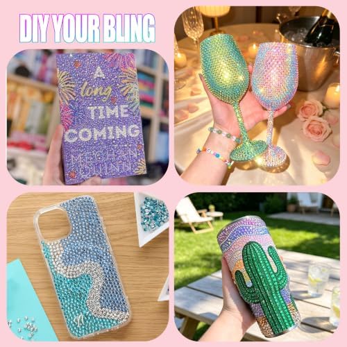 9000Pcs Resin Jelly Rhinestones for Bedazzling 12 Colors 3mm Flatback Cool Tones Gems for Diamond Art, Bedazzler Kit with Tools Perfect for Nail Art Crafting Clothing