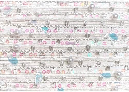 Hand-Blended Multifiber Multicolored Fancy Yarn with Beads for Knitting Crocheting Crafts DIY, Set of 3 Rolls (White)