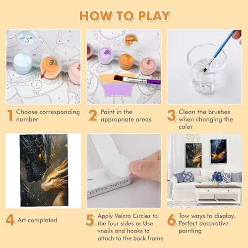 KYOQFVN 2 Pack Dragon Paint by Numbers Kit for Adults Beginner with Framed, Dragon Paint by Number Kits for Adults Beginner, DIY Painting by Number Kits for Home Wall Decor 8x12inch