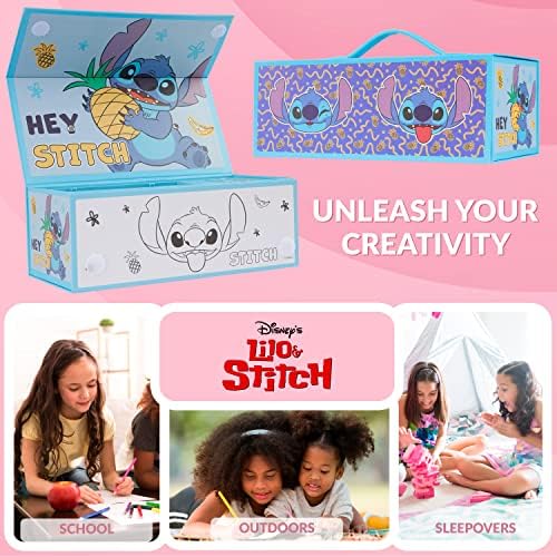Disney Stitch Colored Pencils Art Supplies Kids School Supplies Set Stationery Girls Drawing Pencils Supplies Travel Case with Crayons Arts and Crafts for Kids 4-12 (Blue Stitch)
