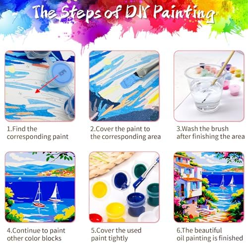 ZTOTZ Pink Landscape Paint by Numbers kit for Adults,Easy Paint by Numbers kit Seaside,Summer Holiday Number Painting for adults16X20 inch