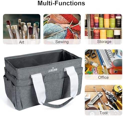 JJRING Craft Organizer Tote Bag Art Storage Caddy Grey | With Multiple Pockets For Sewing, Scrapbooking, School, Medical, And Office Supplies
