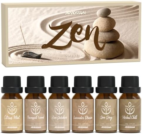 ARVIDSSON Zen Essential Oils Set, Nautal Tranquil Essential Oil for Diffusers for Home - Zen Garden, Lavender Dream, Serene Spa, Citrus Mint, Tranquil Wood, Herbal Chill, Gift for Women