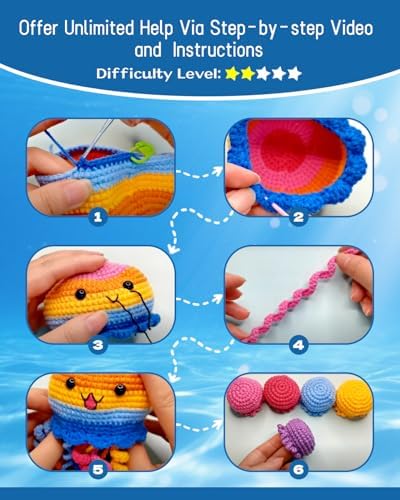 Fortilo Crochet Kit for Beginners 6PCS Jellyfish Family