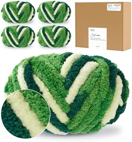 Bulky Chunky Yarn for Hand Knitting Blanket – #10 Jumbo Knitting Yarn, 1 Inch Thick Chenille Jumbo Yarn, No Knots Soft Machine Washable, Super Bulky Yarn 4 Pack for Crochet, Arm Knitting & Crafts