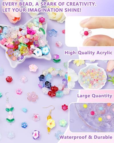 FIVEIZERO Flower Charms — 300PCS Acrylic Transparent Flower Bracelet Beads