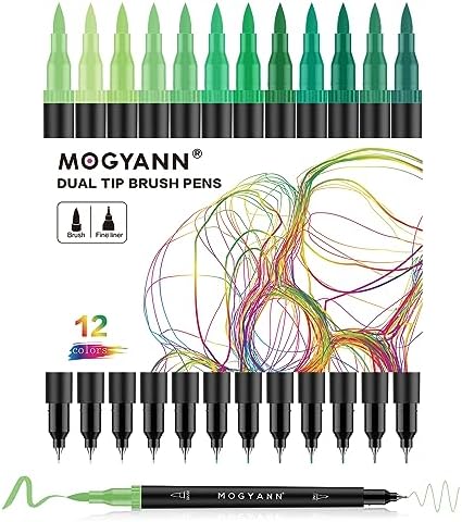 Green Markers for Coloring, Drawing Pens 12 Pack