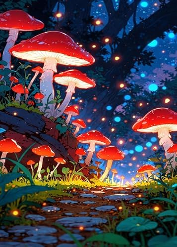Mushroom Diamond Art Kits for Adults Beginners, 5D DIY Diamond Painting Kits, Full Round Drill Diamonds Dots Gem Art Crystal, Home Wall Decor 12X16 Inch