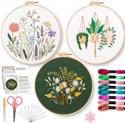 Offizon 3 Sets Embroidery Kit for Beginners Adult DIY Cross Stitches
