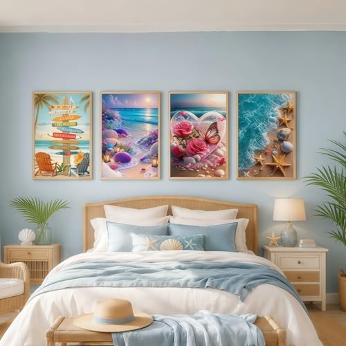 Acelii 12 Pack Summer Beach 5D Diamond Painting Kits, Full Drill Ocean Theme 5D Diamond Art Kits for Adults, Colorful Coastal gem Art Kits, Art Painting Set for Beach Home Wall Decor 9.8x13.8 Inch