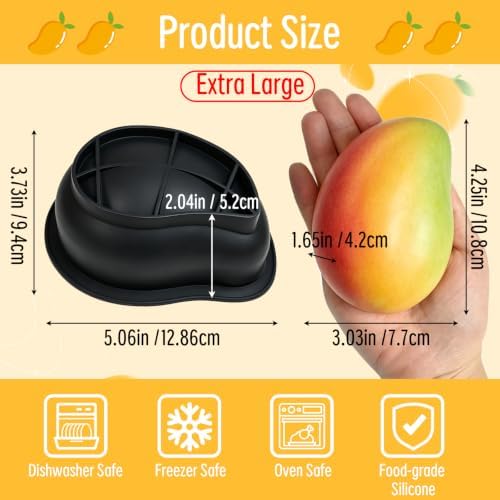 4.25" Giant 3D Mango Silicone Mold 2 Pack, Extra Large Fruit Cake Mold