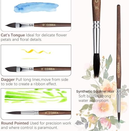 Watercolor Brushes Professional, Paint Brush Set Variety Shapes with Flat, Round Pointed, Dagger, Cat's Tongue Oval Wash Perfect for Watercolor Gouache Acrylic Inks Painting