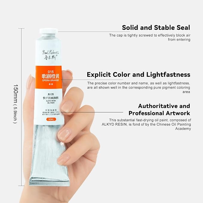 Paul Rubens Oil Paint, 12 Neon Colors, 50ml Large Tubes, Faster Drying Time | High Saturation, Art Supplies for Artists, Students, Beginners