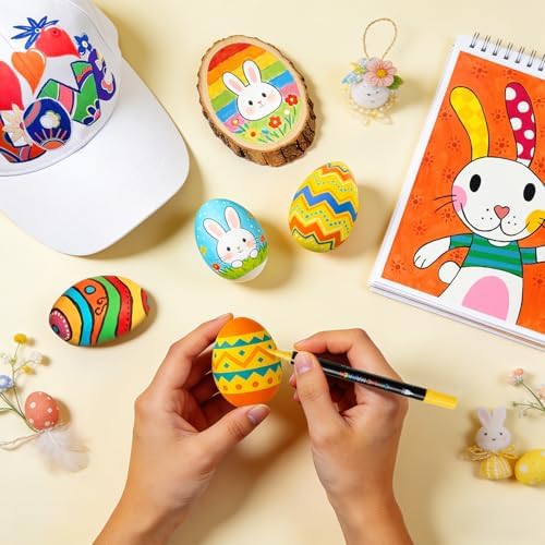 JR.WHITE 48 Colors Dual Tip Acrylic Paint Markers, Acrylic Paint Pens With Brush Tip and Fine Tip For Coloring Book, Rock Painting, Wood, Shell, Ceramic, Stone, Easter Eggs, DIY Crafts