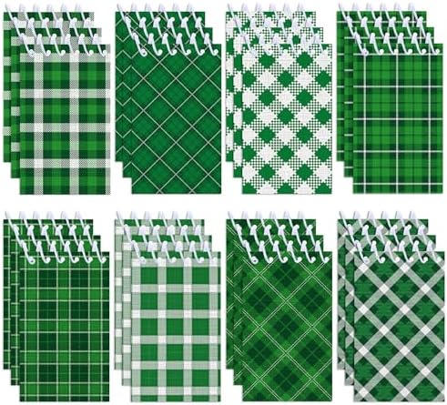 24Pcs Green Mini Spiral Notebooks Green Plaid Buffalo Mini Small Notepads DIY Crafts for St. Patrick's Theme Party School Office Rewards Favors Supplies