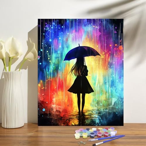 obterie Rain Paint by Numbers Kit for Adults Beginner Girl Oil Painting Kit Adult Paint by Number Kits on Canvas DIY Painting for Beginners Art by Numbers for Gifts Home Wall Decor 16x20 Inch