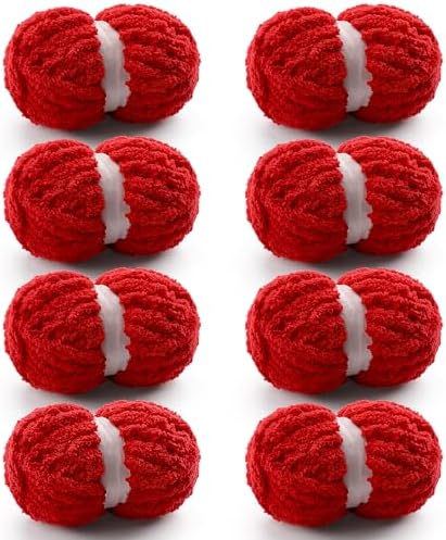 Chunky Yarn for Hand Knitting, Red Chunky Chenille Yarn for Crocheting