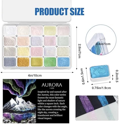 CraftyManor Mini Glitter Watercolor Paint Set, 20 Colors Shimmer Metallic Watercolour Painting Sets, Solid Pearl Water Color Paints for Adult, 1ml Trial Pack (Aurora)