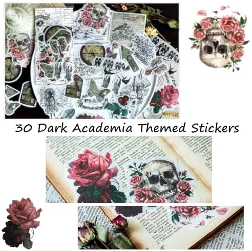 Vintage Aesthetic Scrapbook Supplies Kit with Scrapbook Paper, Stickers, Bookmarks for Scrapbooking, DIY Albums, Junk Journals, Bullet Journals, Dark Academia Aesthetic Decor (Dark2 129 Pcs)