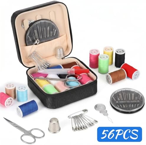 Amabro 56Pcs Travel Sewing Kit Portable Compact Emergency Needle Thread Box
