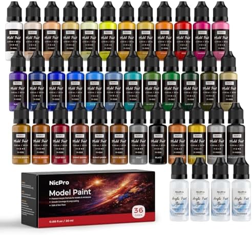 Nicpro 36 Colors Model Paint Set, 20ml Ready to Use Modeling Acrylic Paints