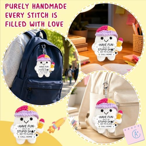 Funny Back to School Supplies for Girls Boys Handmade Crochet Doll Keychain