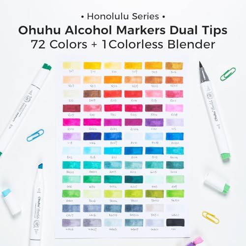 Ohuhu Alcohol Markers Brush Tip 72 Colors for Adults Coloring Refillable