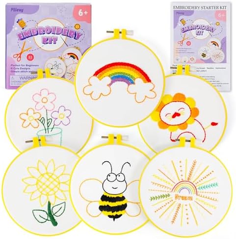 Pllieay 6PCS Embroidery Kit for Beginners, Needlepoint Kits for Beginners