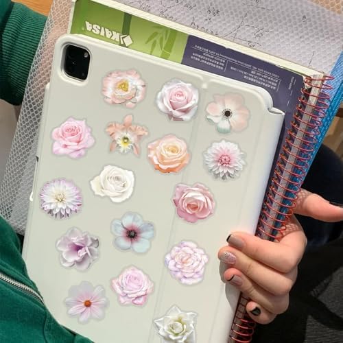 50PCS Pink Flower Stickers – Aesthetic Clear Waterproof Floral Stickers for Scrapbooking, Journaling, Planners, Crafts, Card Making, Art Projects