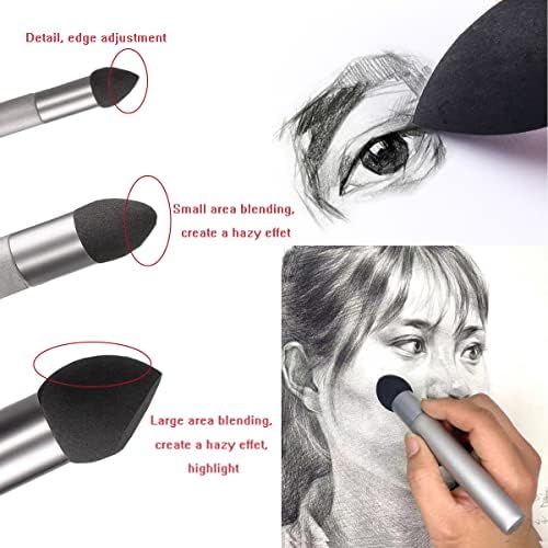 3Pcs Artist Blending Sponge Pen Washable Sketch Rubbing Sponge Brush Reusable Drawing Art Blenders Tools for Artist Professional Kids Student Sketch Drawing Correcting Lightening and Highlight