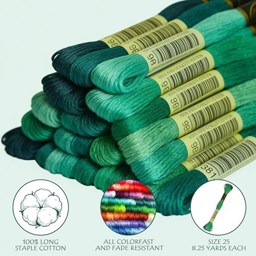14 skeins Rainbow Color Embroidery Floss - Cross Stitch Threads - Friendship Bracelets Floss - Crafts Floss, Aquamarine Gradient