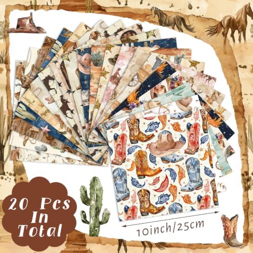 HunnmingRe 20 Pcs 10''x10'' Western Cowboy Quilting Fabric Squares