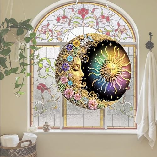 AIBOERL Diamond Art Kits for Adults, Sun Moon Acrylic Hanging Suncatcher