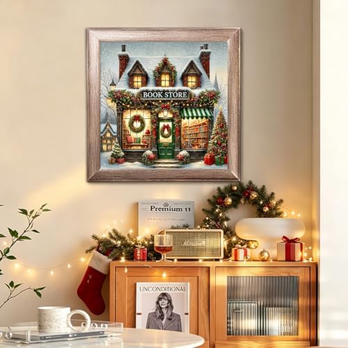 WULINHUAFA Christmas Paint by Numbers Adults Beginner 16x16 Inch | Bookstore Adult Paint by Number Kits, DIY Acrylic Oil Easy Painting by Numbers for Gifts Home Wall Decor Without Frame