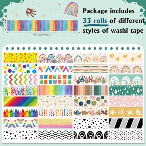 TaoBary 33 Rolls Washi Tape Set, 15mm Holiday Seasonal,Rainbow Style