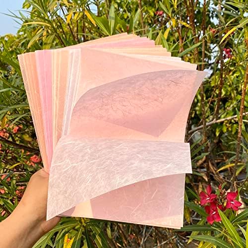 A4 Natural Fiber Mulberry Paper Sheets Art Tissue Washi Paper Design Craft Art Origami Suppliers Card Making Writing Painting 50 Sheets (Pink Pastel Tone, A4)