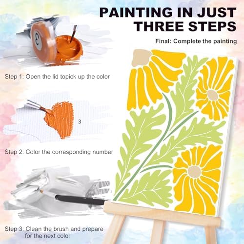 4 Pack Framed Paint by Numbers Kit for Adults with Wooden Easel, Flowers | With Frame, Easy Flower DIY Acrylic Painting, For Adults Beginner, Stress Relief Craft Kits, Home Wall Decor Gift, 8x12 IN