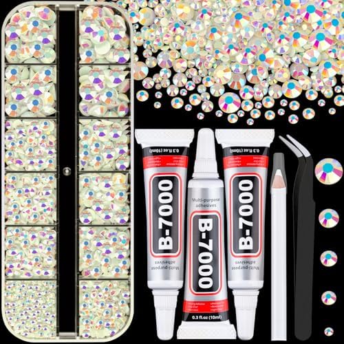Resin Rhinestones for Crafting with 3Pcs 10ml B7000 Jewelry Glue, 1 Box Beige AB Flatback Gems Crystals Diamond for Bedazzling Crafts DIY Nail Art Makeup, Gems for Clothing Tumblers Shoes