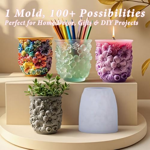 Floral Planter Resin Vase Molds, 3D Daisy Candle Silicone Molds